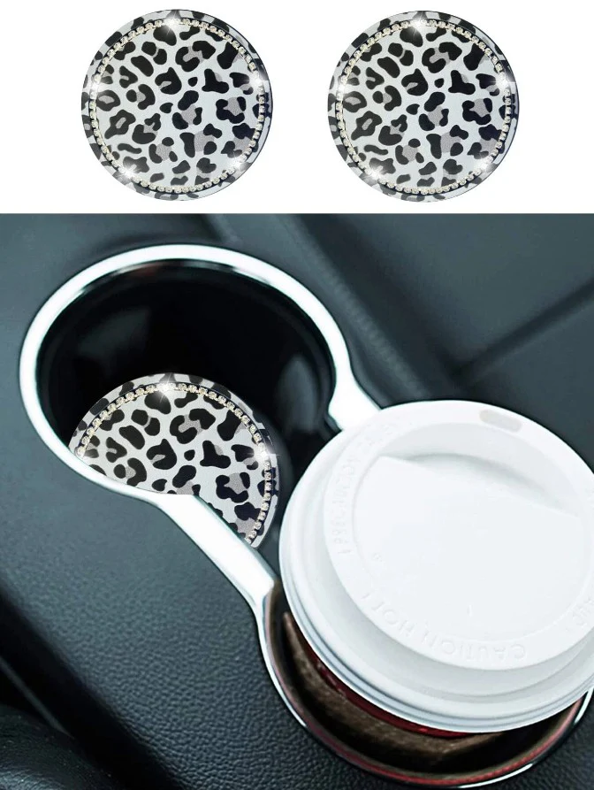 2-Pack Leopard Bling Car Cup Holder Coasters - Image 3