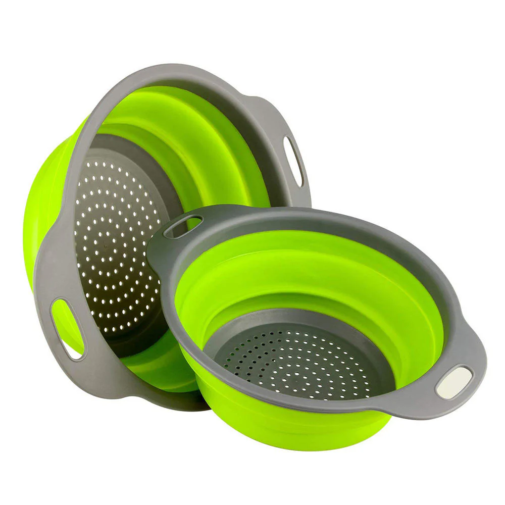 2-Piece Gray/Green Collapsible Colander Set - Image 2