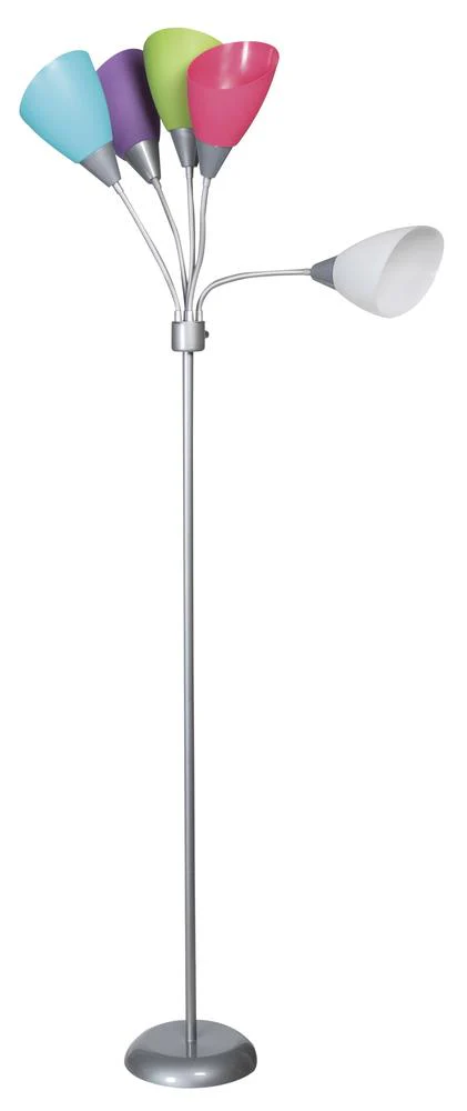 5-Light Silver Floor Lamp with Multi Color Shades - Image 2