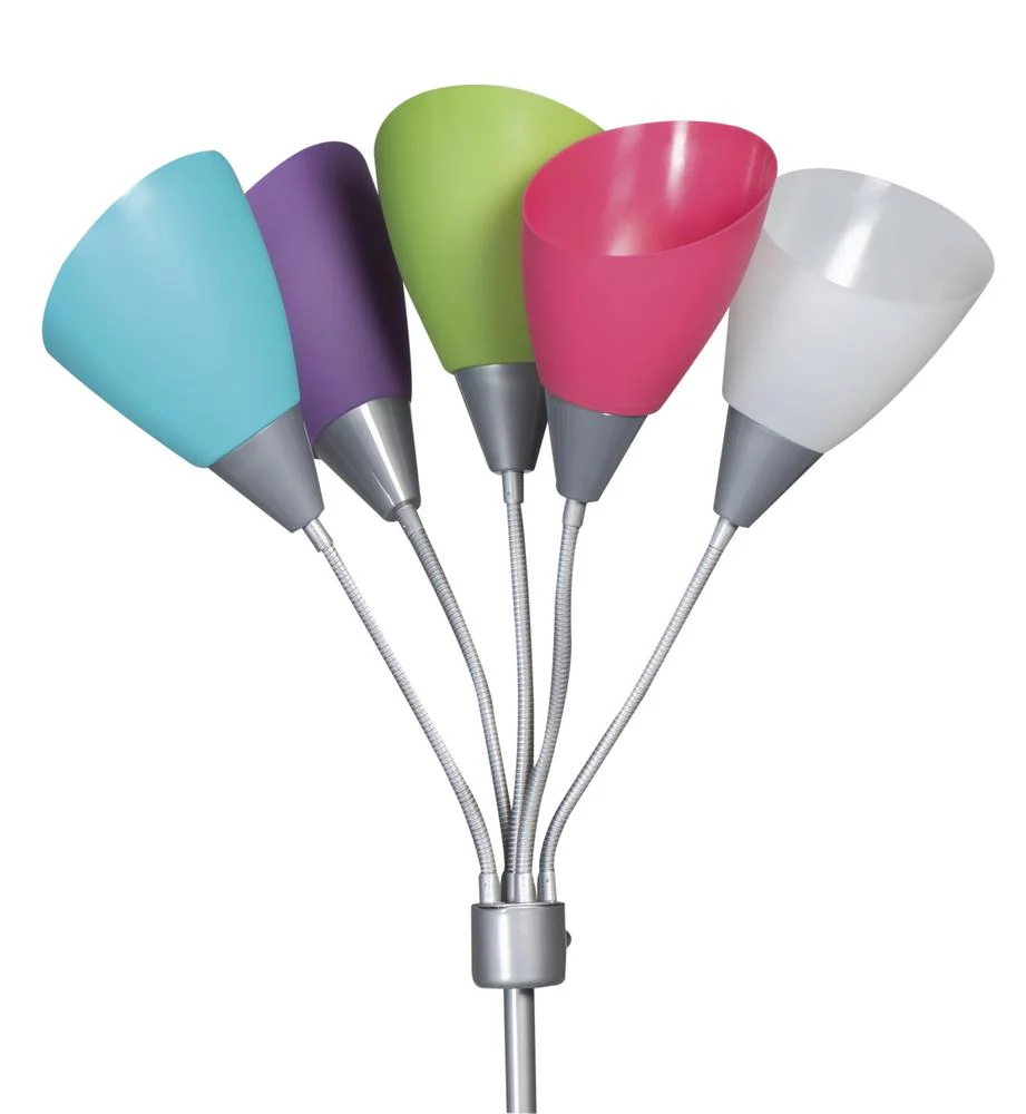 5-Light Silver Floor Lamp with Multi Color Shades - Image 4