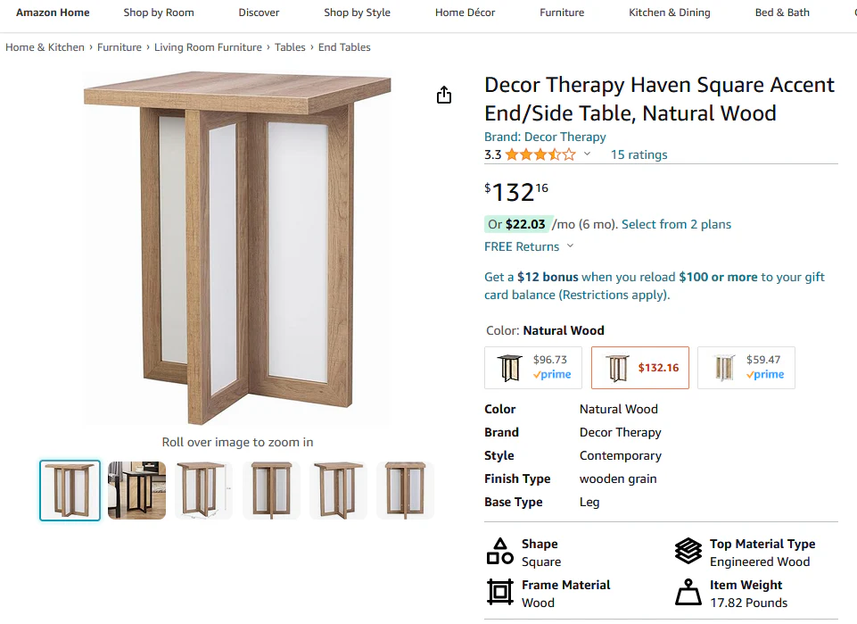 Decor Therapy Haven Square Natural Wood Accent End Table - Image 4