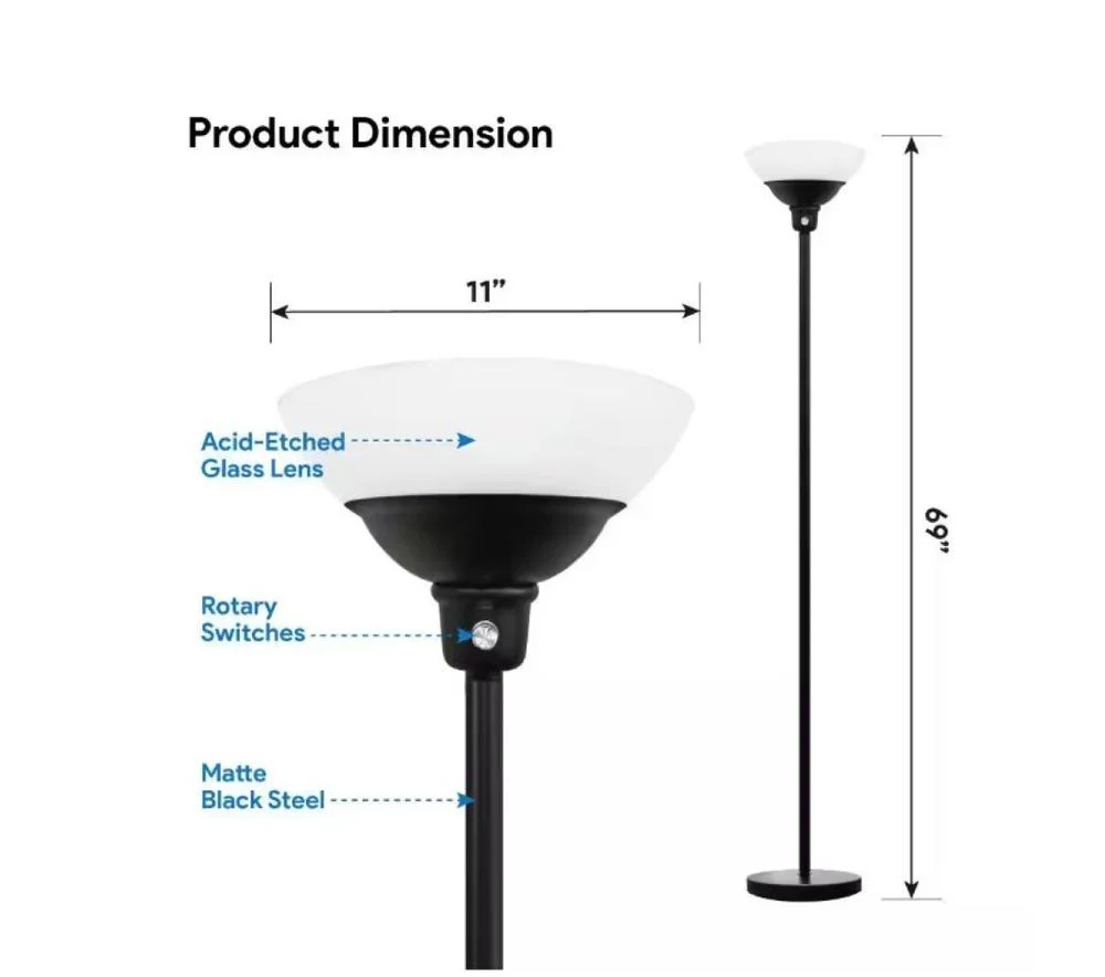 Euri Lighting 69" Black Torchiere Lamp - Image 3