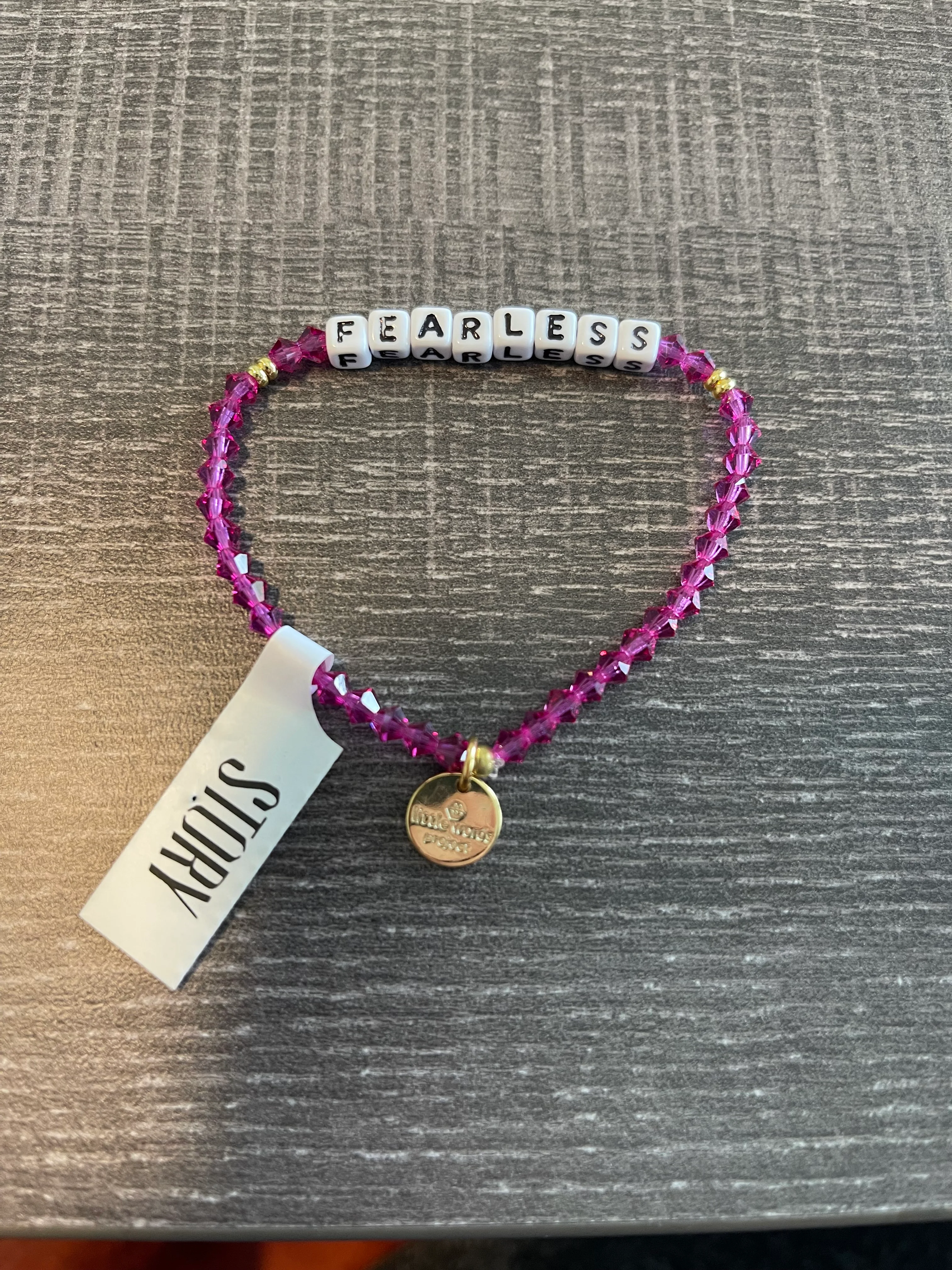 Fearless Word Pink Beaded Friendship Bracelet - Image 2