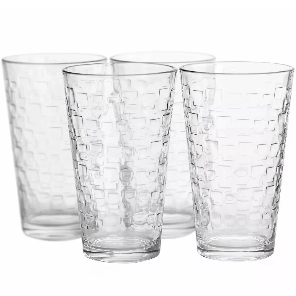 Gibson Home 16 oz. Square Embossed Glass Tumbler Set - 4 Pack