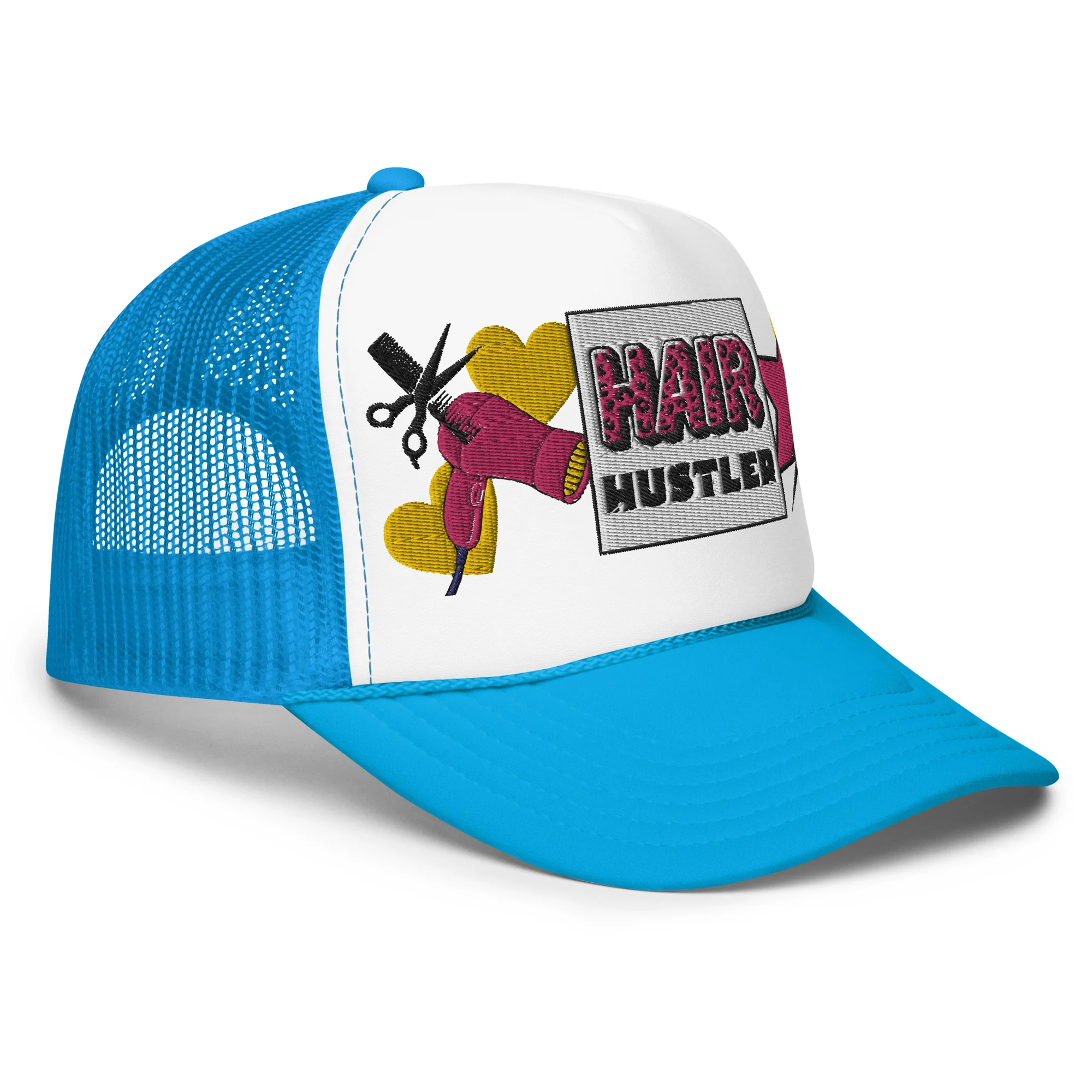 Hair Hustler Embroidered Patches Otto Foam Trucker Hat - Image 13