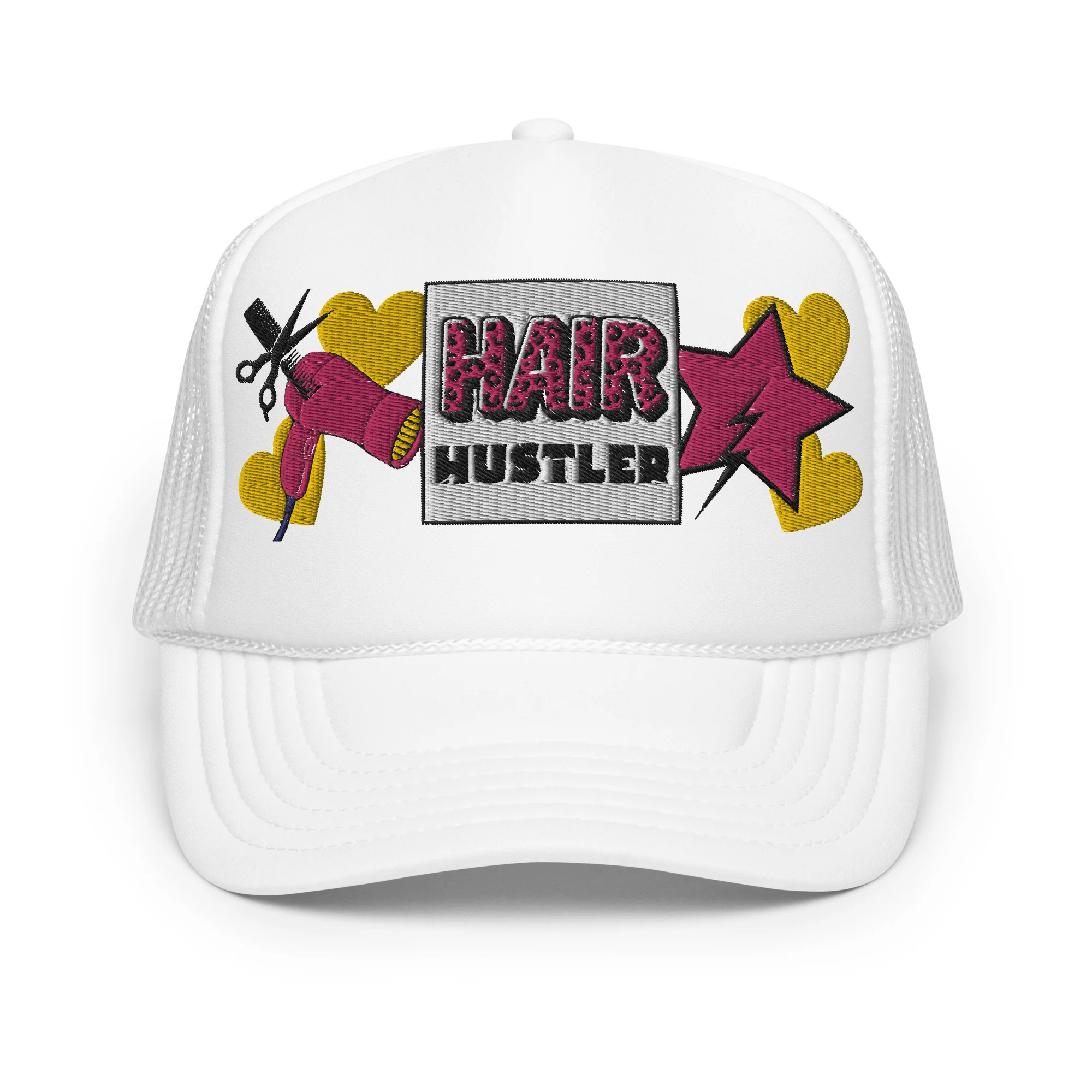 Hair Hustler Embroidered Patches Otto Foam Trucker Hat - Image 22