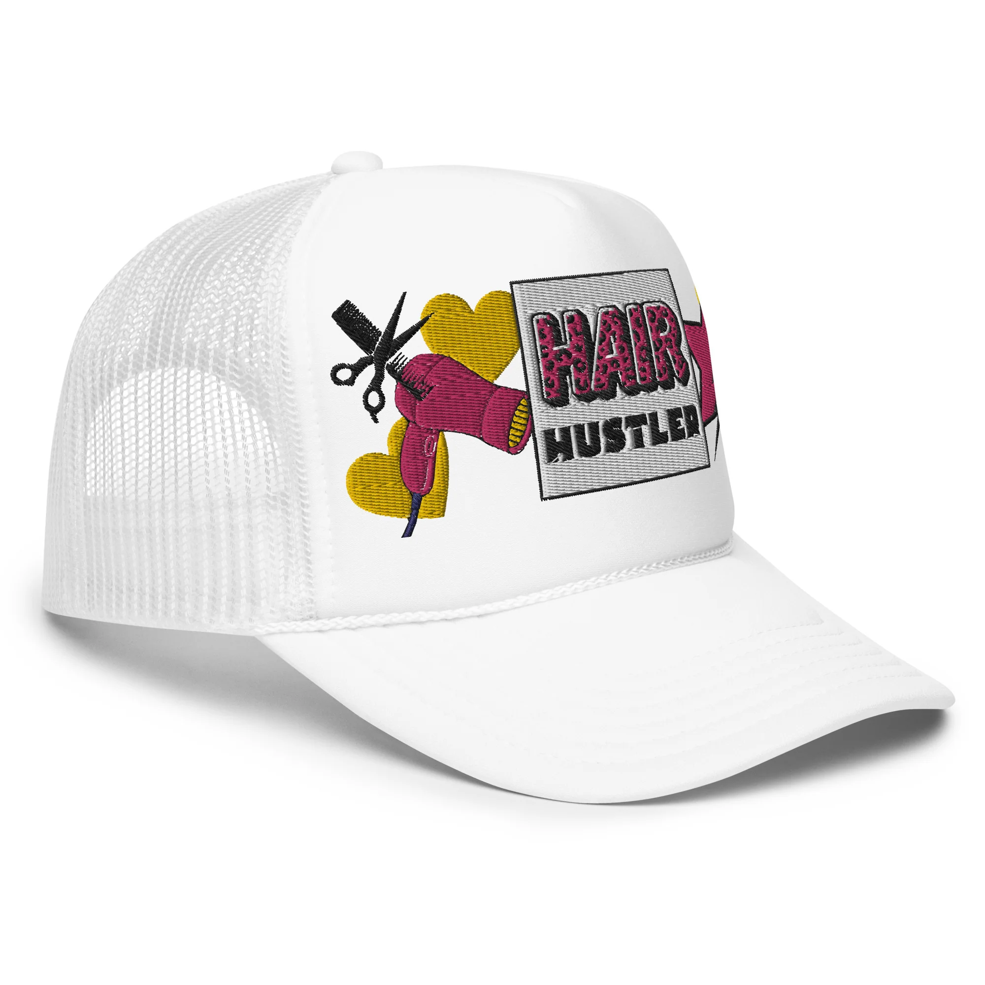 Hair Hustler Embroidered Patches Otto Foam Trucker Hat - Image 24