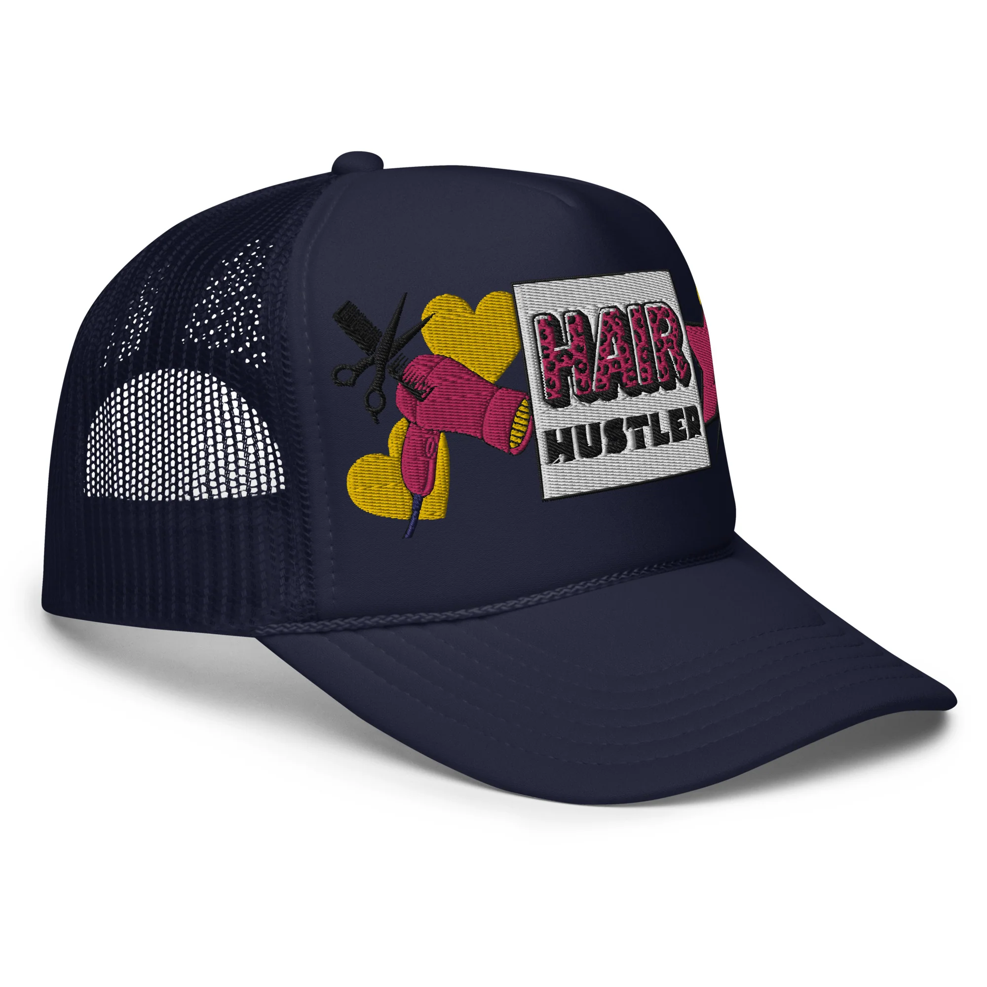 Hair Hustler Embroidered Patches Otto Foam Trucker Hat - Image 7