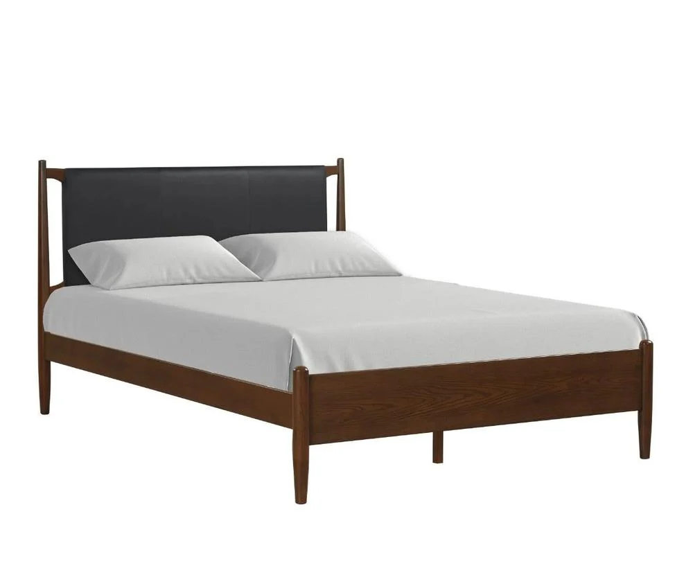 Ian Queen Platform Bed Frame with Headboard – Wood/Black