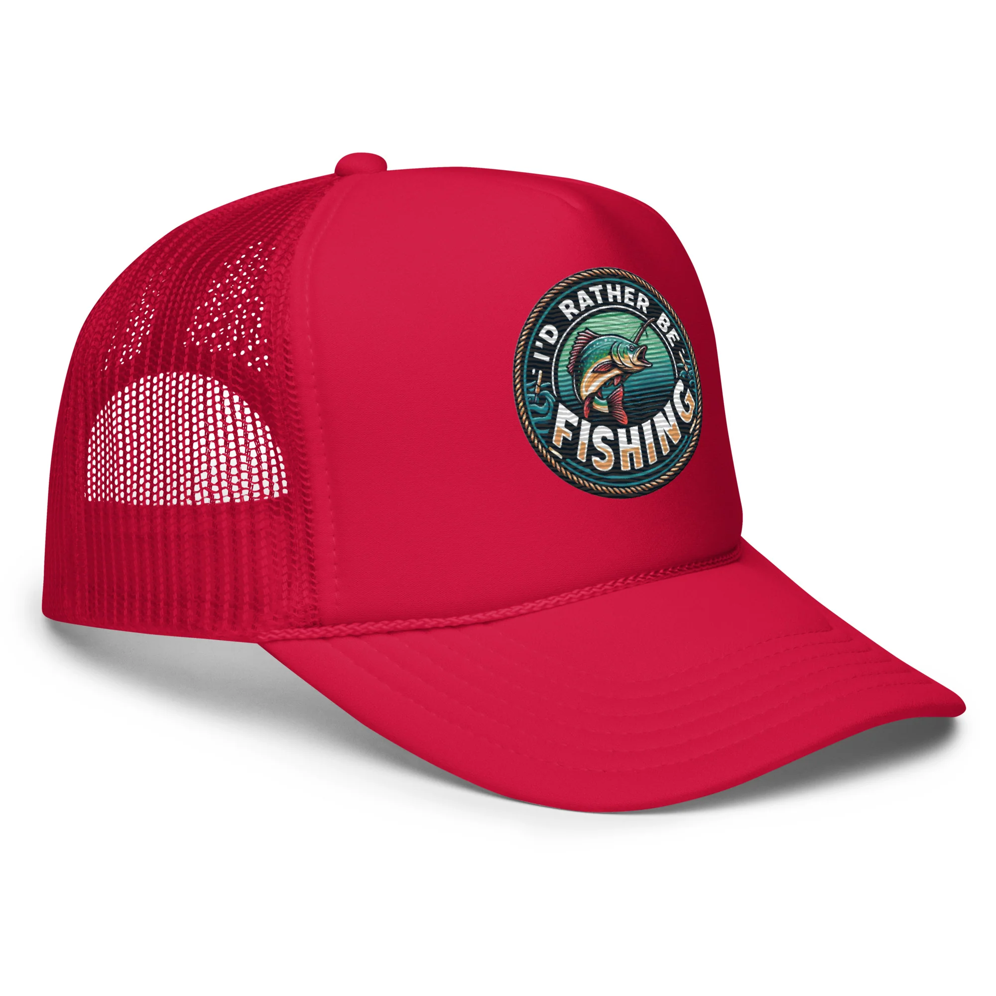 I'd Rather Be Fishing Embroidered Patch Otto Foam Trucker Hat - Image 10