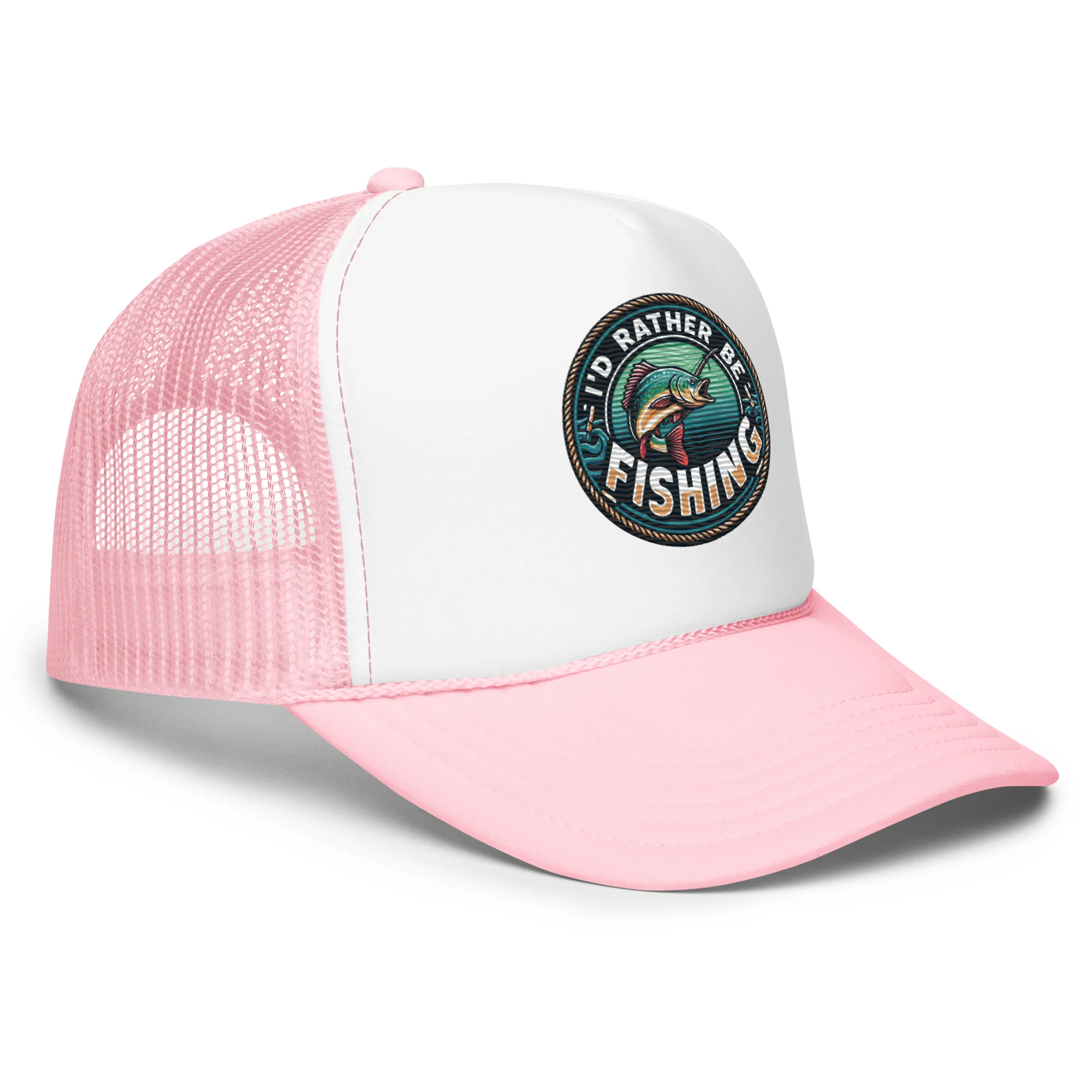 I'd Rather Be Fishing Embroidered Patch Otto Foam Trucker Hat - Image 16
