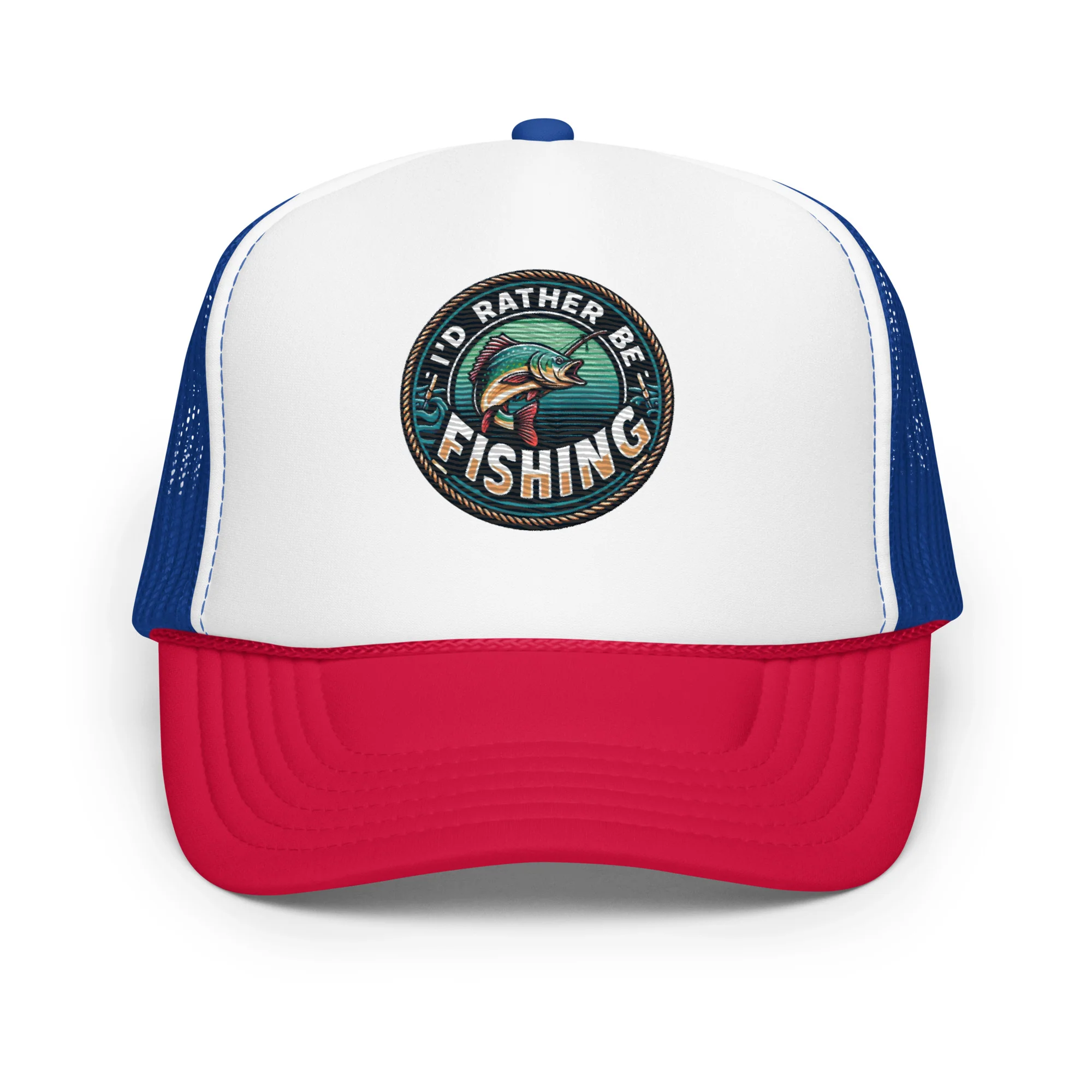 I'd Rather Be Fishing Embroidered Patch Otto Foam Trucker Hat - Image 19
