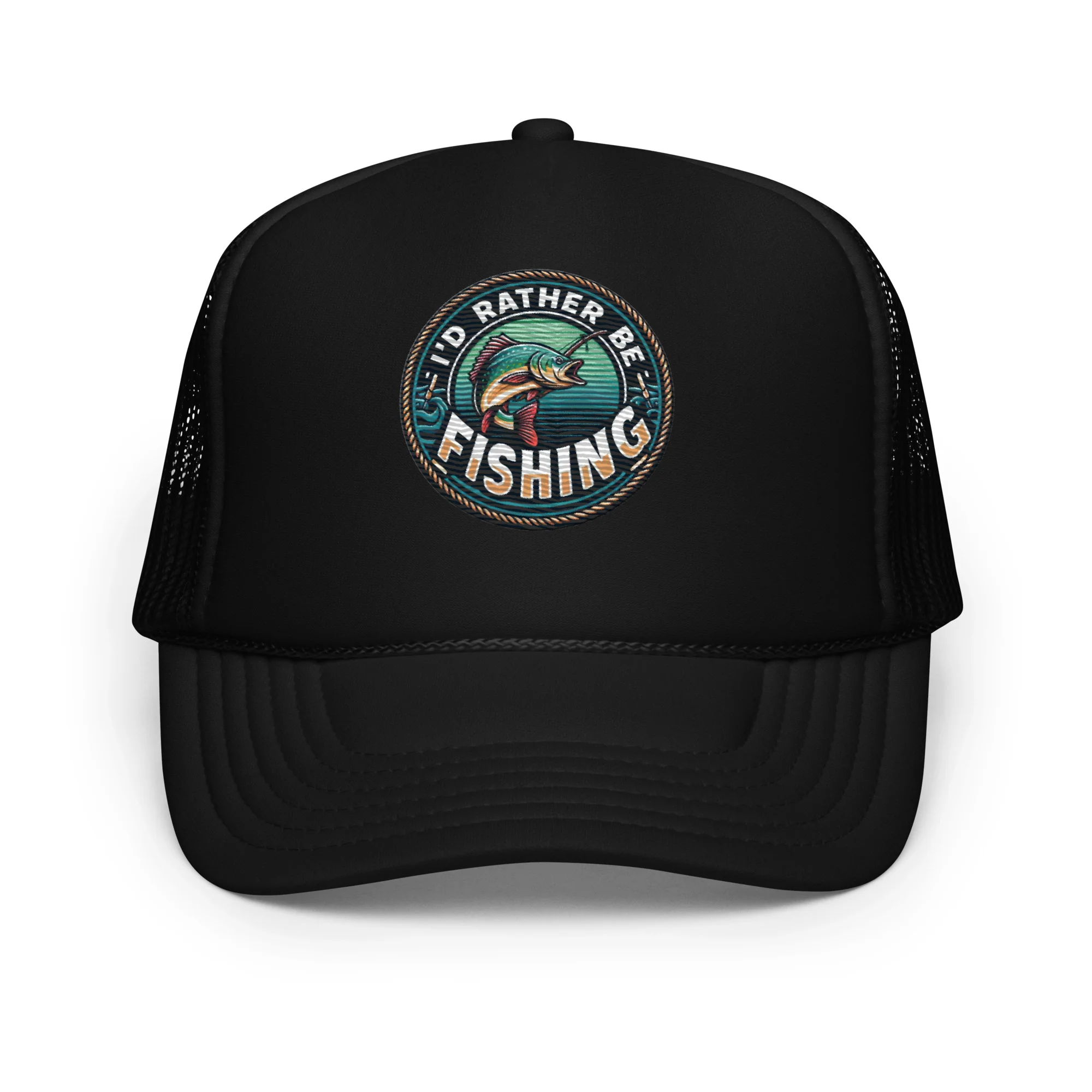 I'd Rather Be Fishing Embroidered Patch Otto Foam Trucker Hat - Image 2