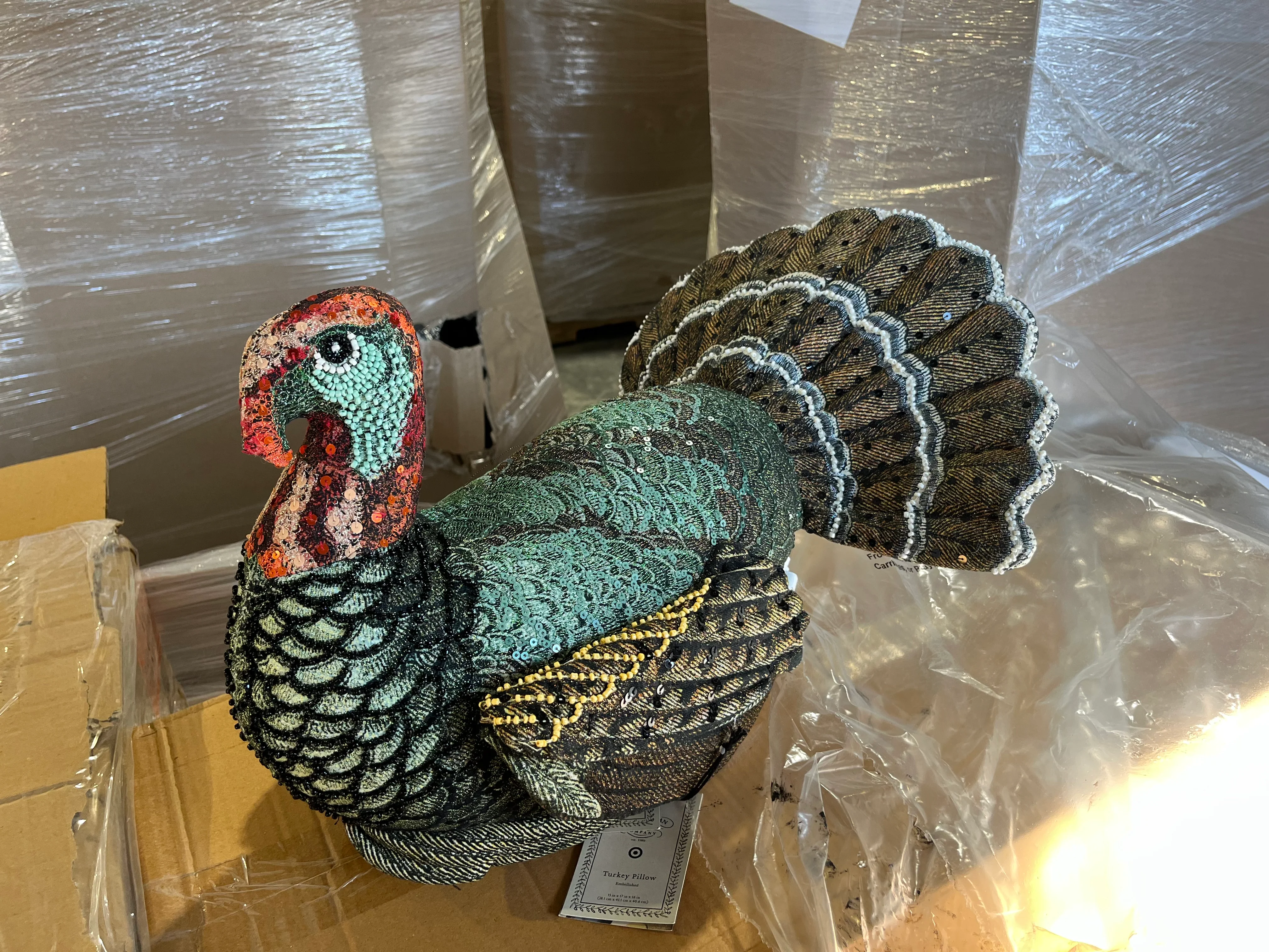 John Derian for Target 16"x15" Beaded Turkey Novelty Plush Pillow - Image 2