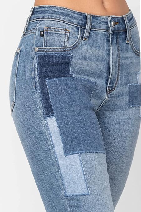 Judy Blue High Waist Awesome Patch Double Cuffed Boyfriend Jeans 88499 - Image 4