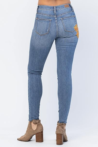 Judy Blue Mid Rise 70s Patch Stretch Fit Skinny Jeans 88507 - Image 3
