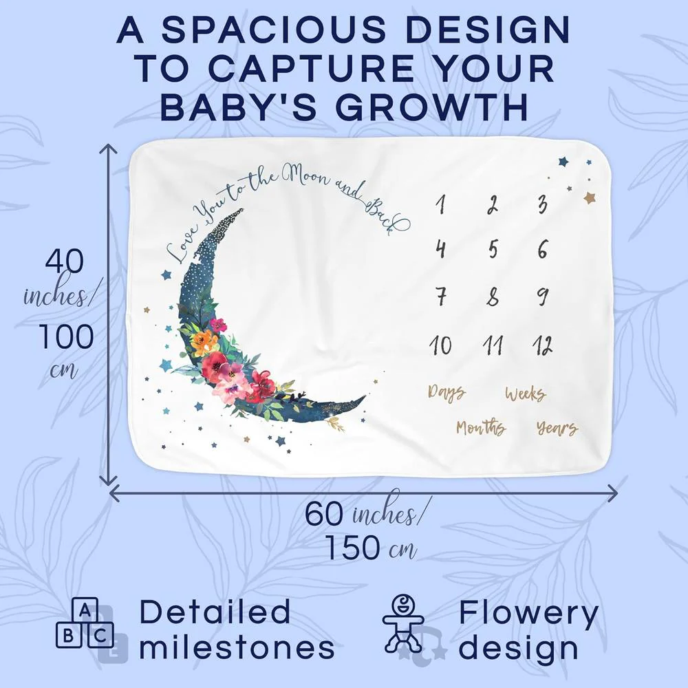 Luka&Lily Monthly Milestone Floral Moon Blanket - Image 3