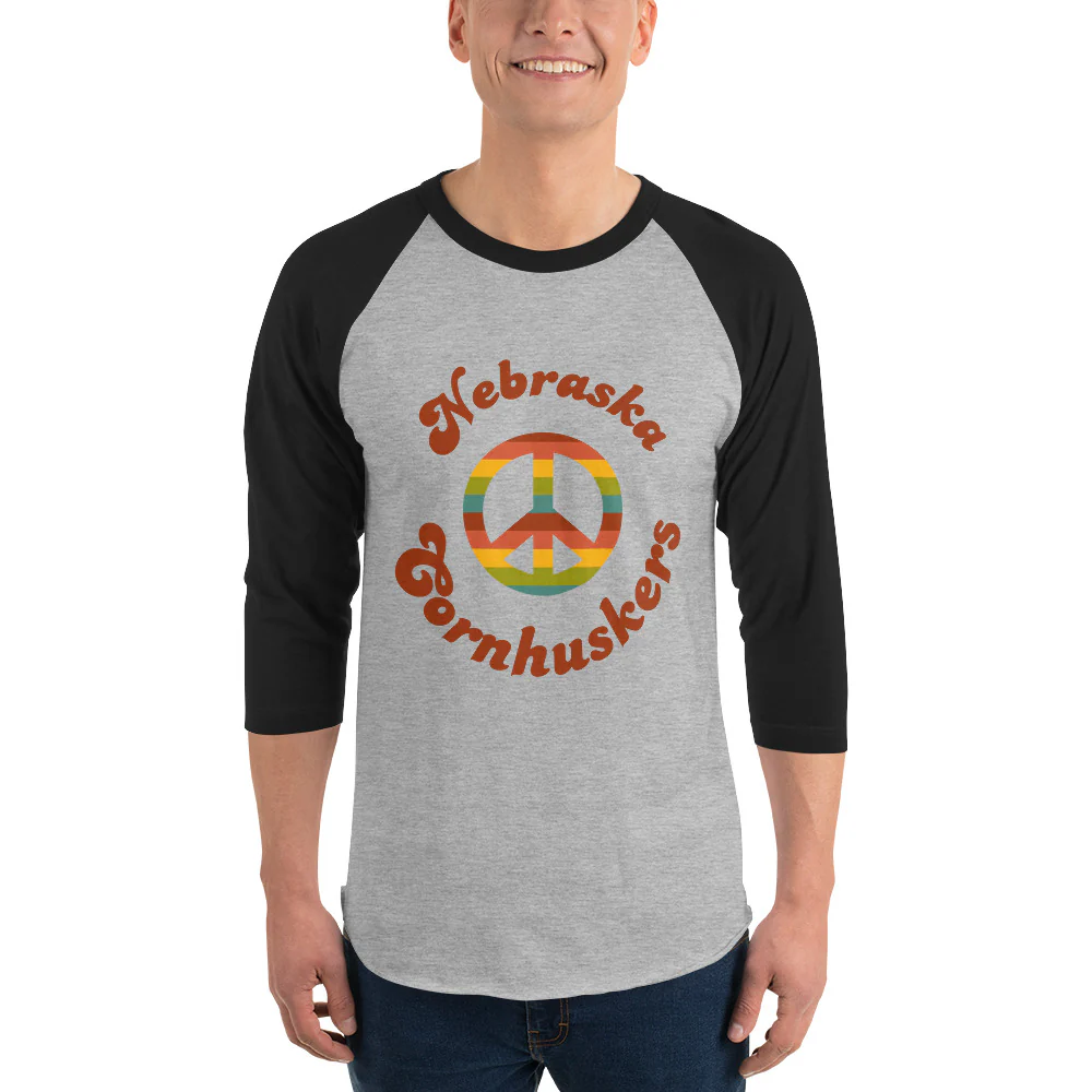 Nebraska Cornhuskers Retro Peace Sign 3/4 Sleeve Raglan Shirt - Image 3