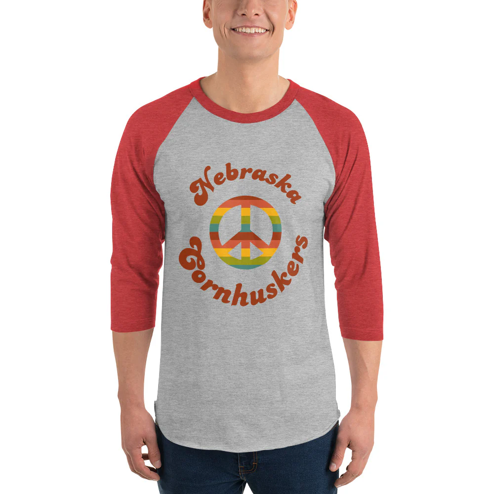 Nebraska Cornhuskers Retro Peace Sign 3/4 Sleeve Raglan Shirt - Image 4