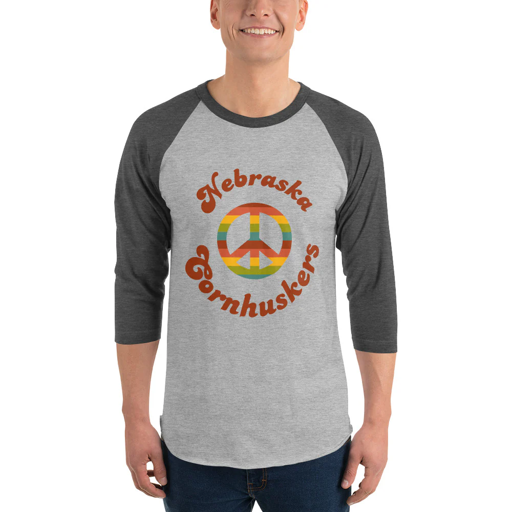 Nebraska Cornhuskers Retro Peace Sign 3/4 Sleeve Raglan Shirt - Image 5