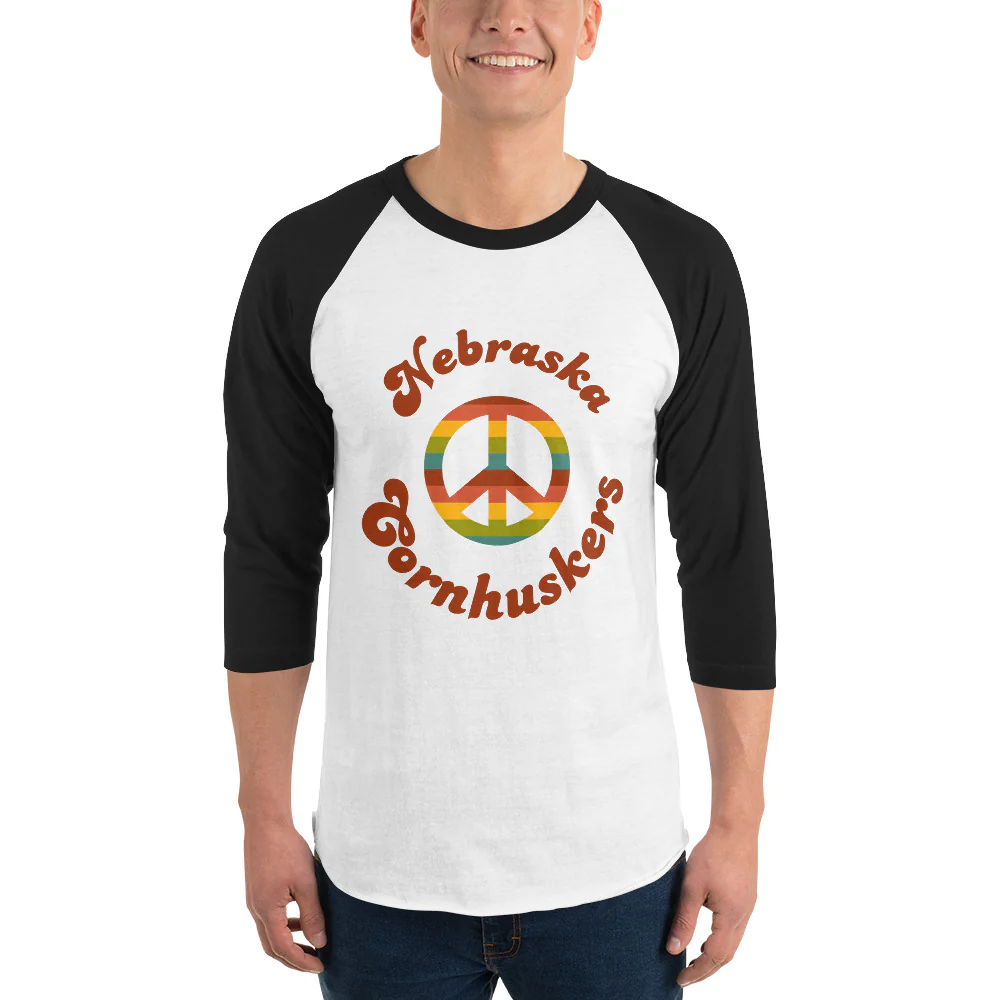 Nebraska Cornhuskers Retro Peace Sign 3/4 Sleeve Raglan Shirt - Image 6