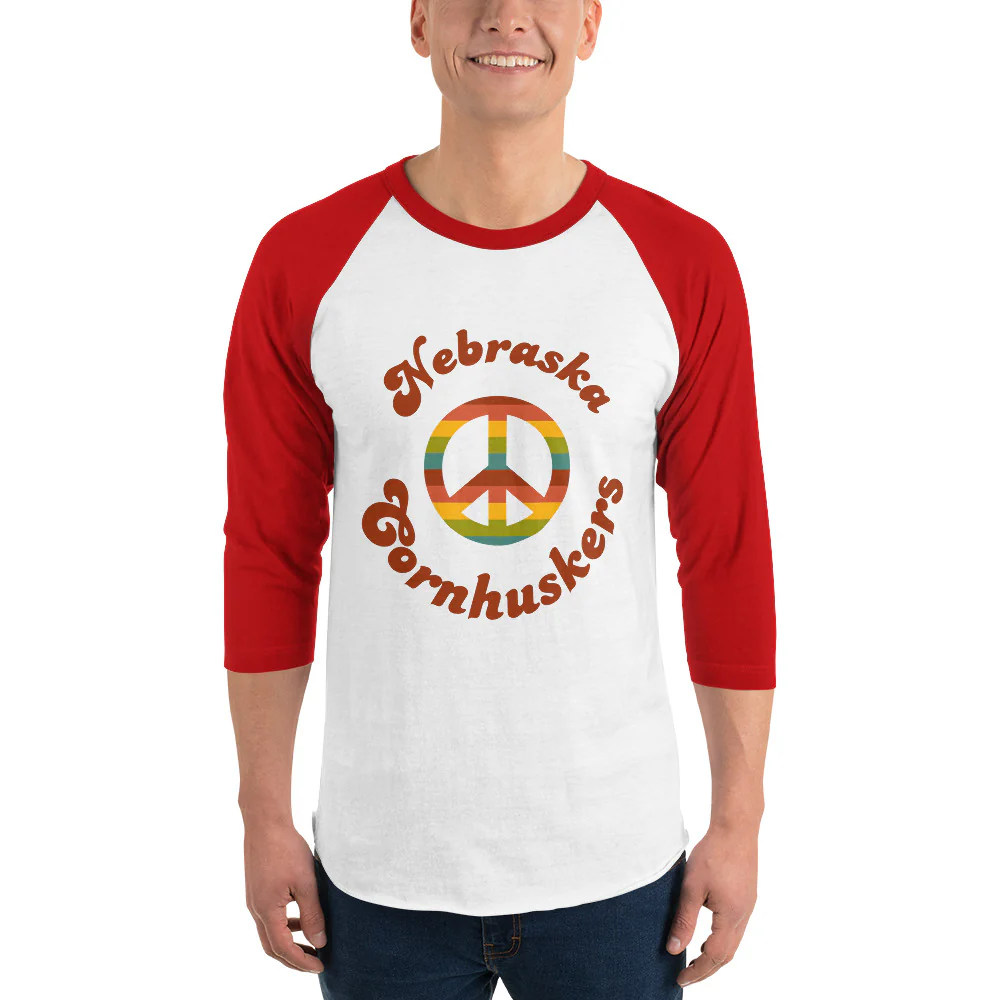 Nebraska Cornhuskers Retro Peace Sign 3/4 Sleeve Raglan Shirt - Image 7