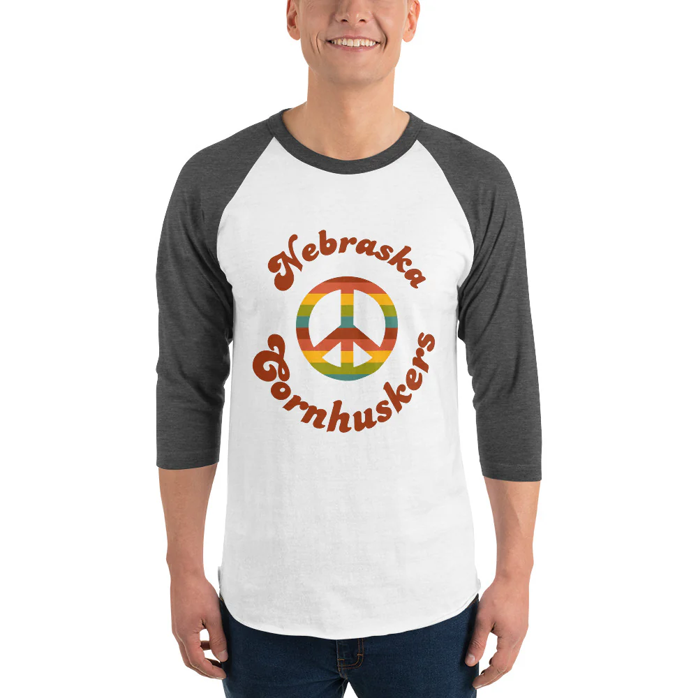 Nebraska Cornhuskers Retro Peace Sign 3/4 Sleeve Raglan Shirt - Image 8