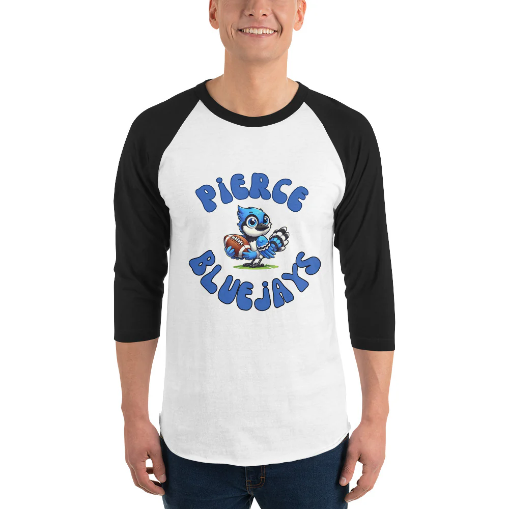 Pierce Bluejays Retro Football 3/4 Sleeve Raglan Shirt - Image 6