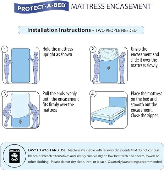 Protect-A-Bed AllerZip Smooth Allergy, Dust Mite & Bed Bug Proof 6-Sided Waterproof Mattress Encasement - Image 6